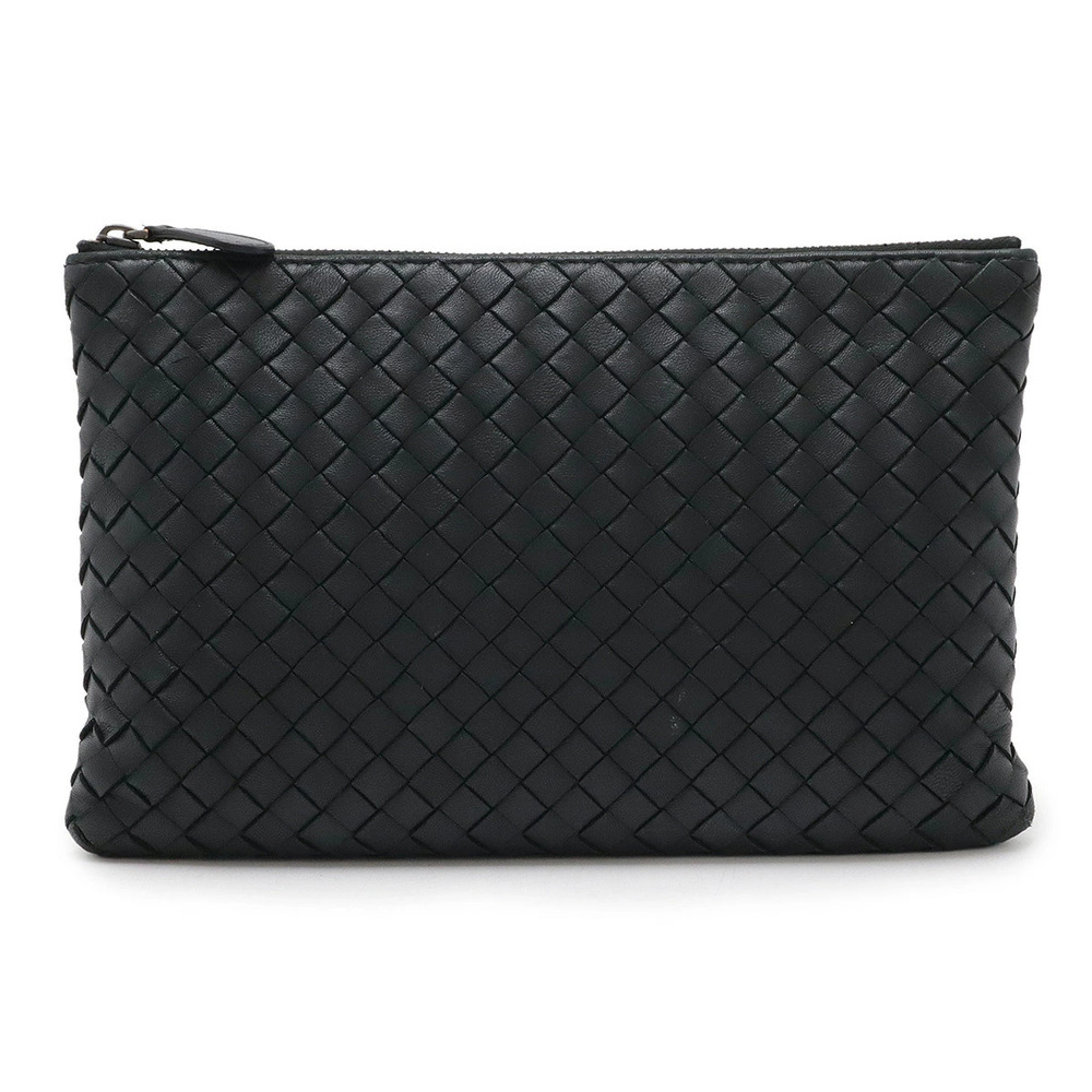BOTTEGA VENETA Intrecciato Pouch Clutch Bag Leather Black